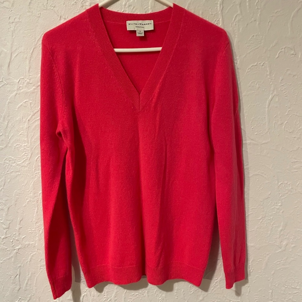 White and Warren Cashmere V-Neck Sweater small